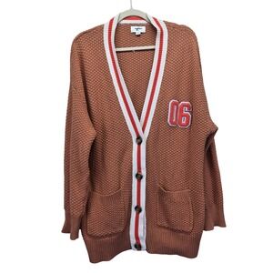 NWOT Aerie Varsity Cardigan Rust Brown Cotton Knit Sweater Womens Medium School